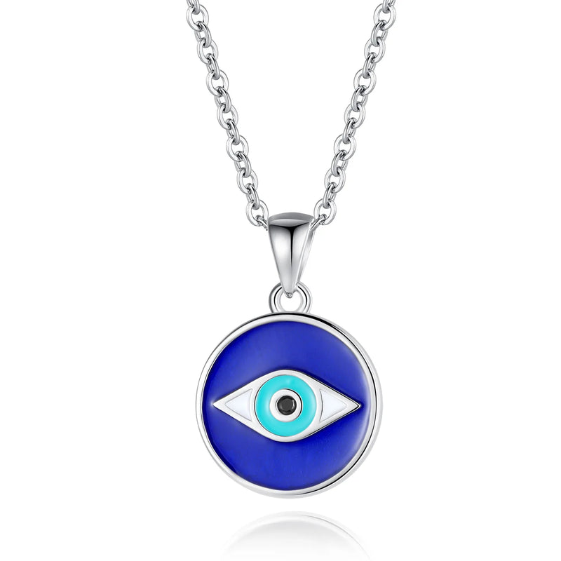 Evil Eye Necklace S925 Sterling Silver Round Pendant Necklace Women Girls