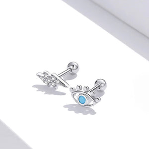 Zircon Evil Eye Stud Earrings 925 Silver Small Earrings for Women Girls Jewelry