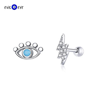 Zircon Evil Eye Stud Earrings 925 Silver Small Earrings for Women Girls Jewelry