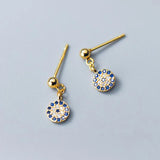 Zircon Evil Eye Drop Earrings 925 Sterling Silver Dangle Earrings