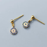Zircon Evil Eye Drop Earrings 925 Sterling Silver Dangle Earrings