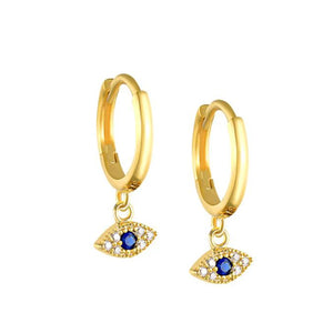 Zircon Evil Eye Drop Earrings 925 Sterling Silver Small Dangle Earrings