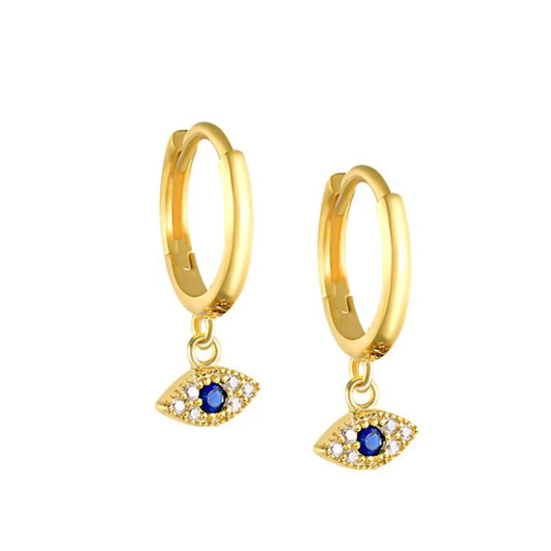 Zircon Evil Eye Drop Earrings 925 Sterling Silver Small Dangle Earrings