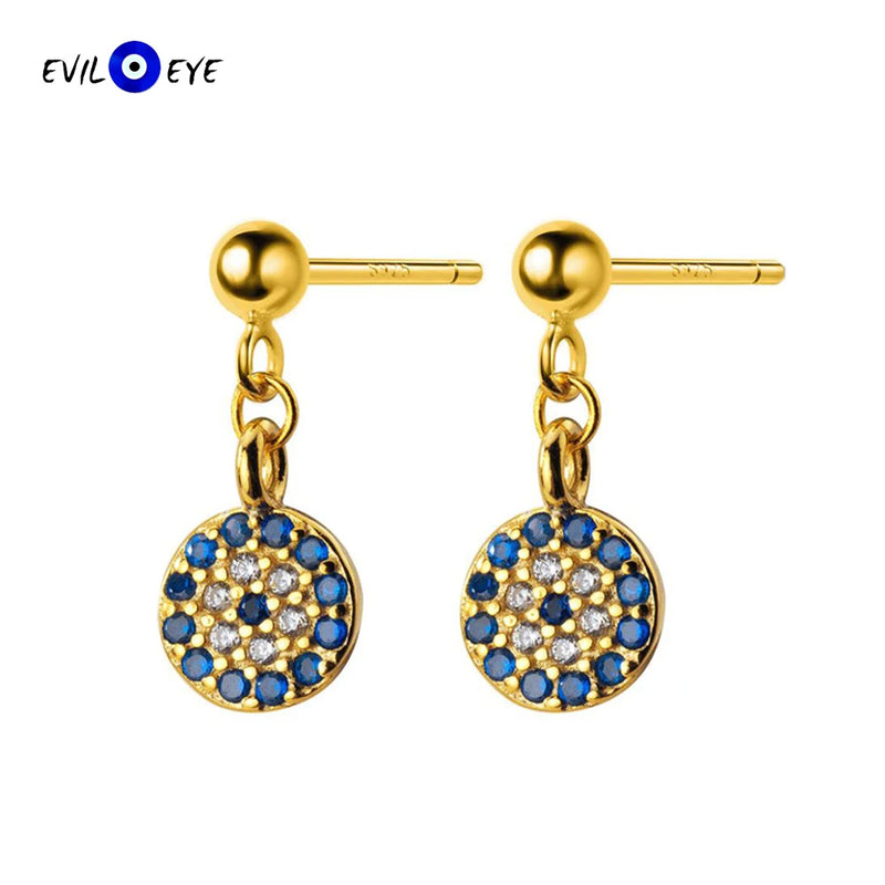 Zircon Evil Eye Drop Earrings 925 Sterling Silver Dangle Earrings