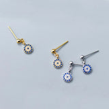 Zircon Evil Eye Drop Earrings 925 Sterling Silver Dangle Earrings