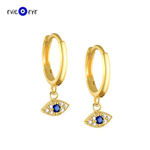 Zircon Evil Eye Drop Earrings 925 Sterling Silver Small Dangle Earrings