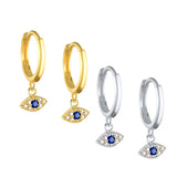 Zircon Evil Eye Drop Earrings 925 Sterling Silver Small Dangle Earrings