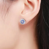 Zircon Evil Eye Stud Earrings 925 Sterling Silver Small Earrings