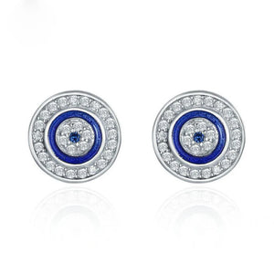 Zircon Evil Eye Stud Earrings 925 Sterling Silver Small Earrings