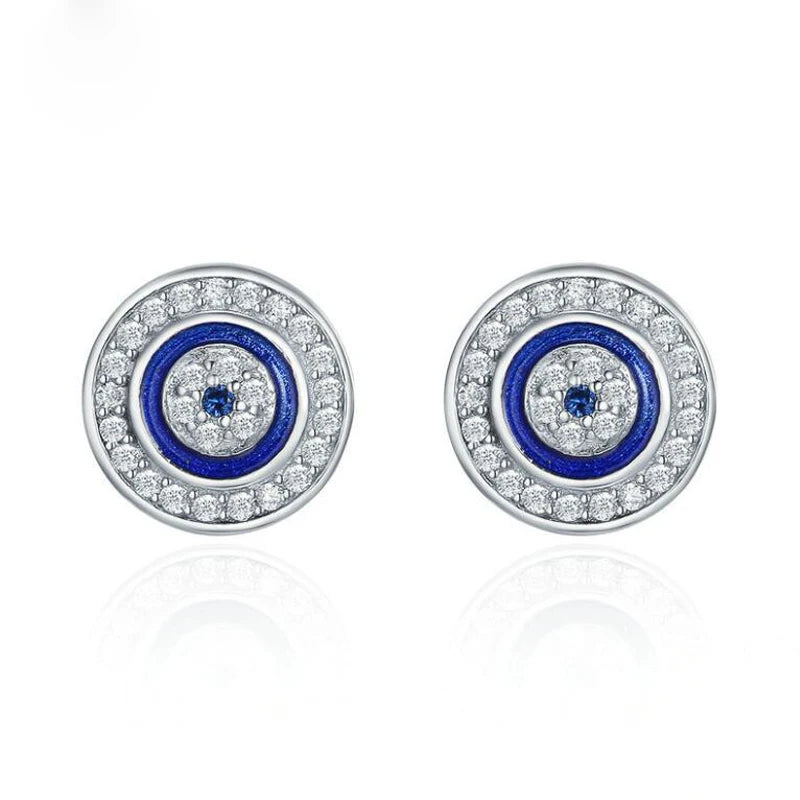 Zircon Evil Eye Stud Earrings 925 Sterling Silver Small Earrings