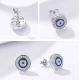 Zircon Evil Eye Stud Earrings 925 Sterling Silver Small Earrings