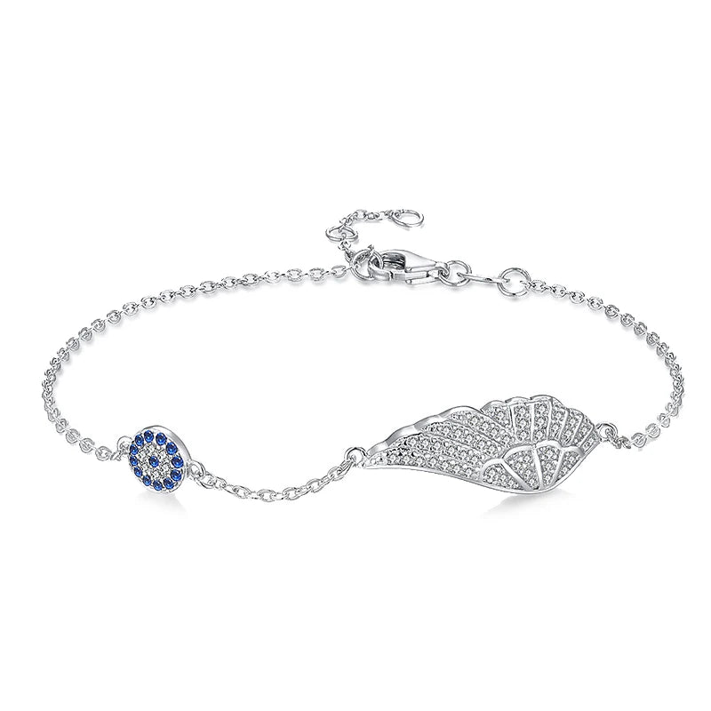 Zircon Wing Evil Eye Bracelet 925 Silver Charm for Women Girls