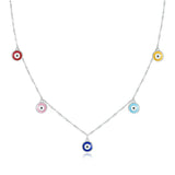 Colorful Tassel Evil Eye Pendant Necklace 925 Sterling Silver Jewelry