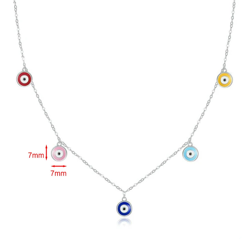Colorful Tassel Evil Eye Pendant Necklace 925 Sterling Silver Jewelry