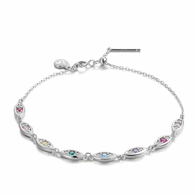 Colorful Zircon Evil Eye Charm Bracelet S925 Sterling Silver Adjustable Jewelry