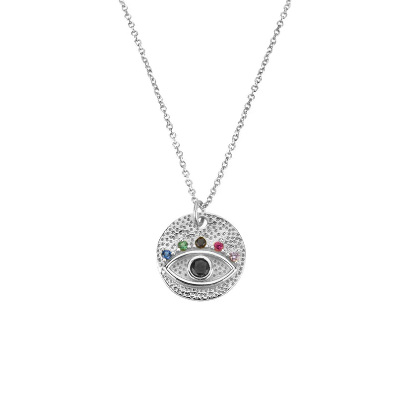 Colorful Zircon Evil Eye Necklace S925 Sterling Silver Pendant
