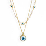 Double Layer Evil Eye Round Pendant Necklace Copper Link Chain Jewelry BE615