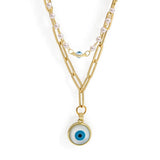 Double Layer Evil Eye Round Pendant Necklace Copper Link Chain Jewelry BE615