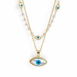 Double Layer Evil Eye Round Pendant Necklace Copper Link Chain Jewelry BE615