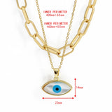 Double Layer Evil Eye Round Pendant Necklace Copper Link Chain Jewelry BE615