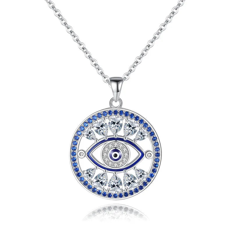 Evil Eye Round Pendant Necklace S925 Sterling Silver Necklace for Women