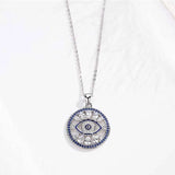 Evil Eye Round Pendant Necklace S925 Sterling Silver Necklace for Women