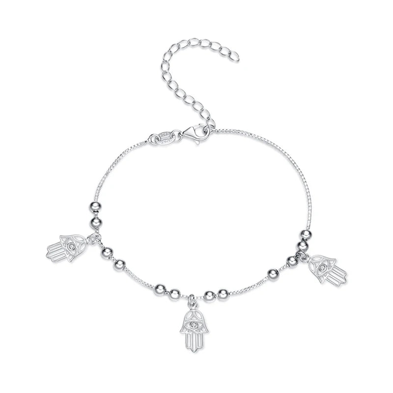 Fatima Hamsa Hand Charm Bracelet 925 Sterling Silver Evil Eye Bracelet