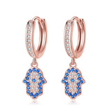 925 Silver Fatima Hamsa Hand Evil Eye Drop Earrings