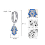 925 Silver Fatima Hamsa Hand Evil Eye Drop Earrings