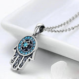 Fatima Hand Evil Eye Pendant Necklace Micro Pave Zircon 925 Sterling Silver