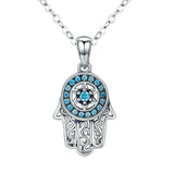 Fatima Hand Evil Eye Pendant Necklace Micro Pave Zircon 925 Sterling Silver