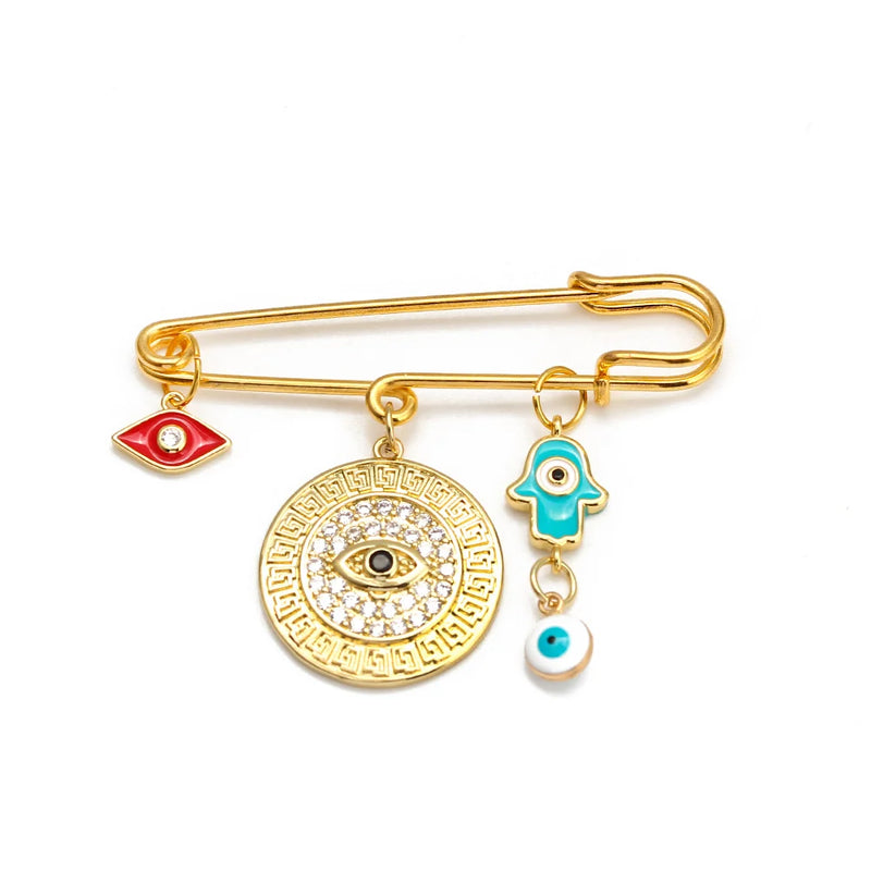 Fatima Hand Zircon Evil Eye Brooch Pin BE150