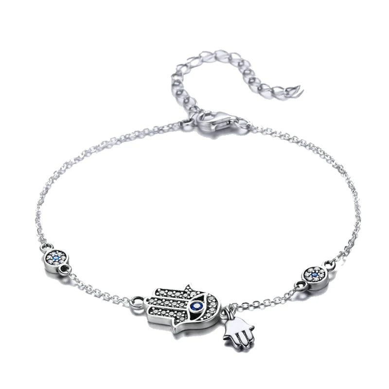 S925 Sterling Silver Evil Eye Charm Bracelet Adjustable