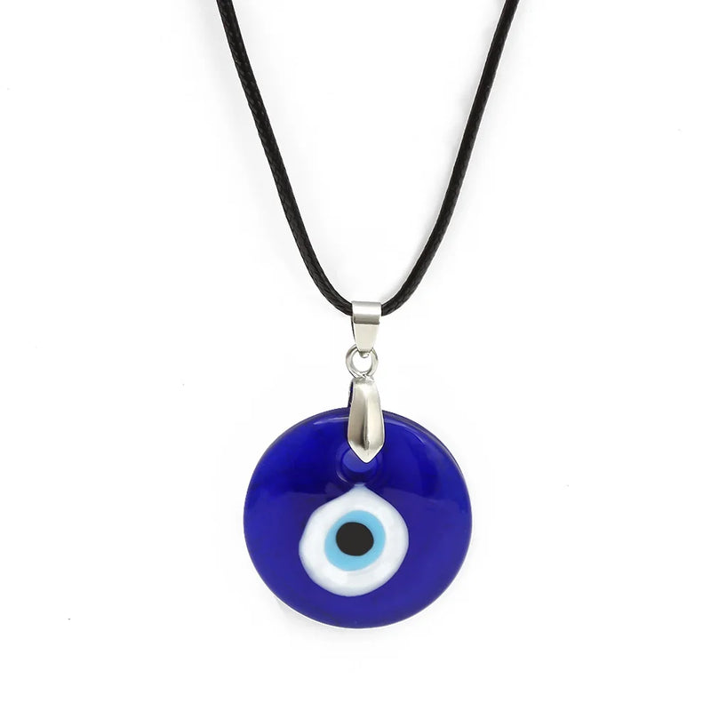 Glass Evil Eye Pendant Necklace Leather Long Neck Chain Jewelry LB1226