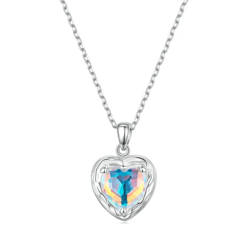 Heart Necklace S925 Sterling Silver Chain Colorful Pendant