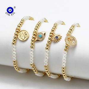 Copper Beaded Bracelet Evil Eye Charm Jewelry