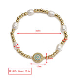 Pearl Bead Bracelet Evil Eye Charm Micro Pave Zircon Women Girls Men