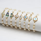 Pearl Bead Bracelet Evil Eye Charm Micro Pave Zircon Women Girls Men
