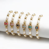 Pearl Bead Bracelet Evil Eye Charm Micro Pave Zircon Women Girls Men