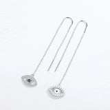 925 Silver Evil Eye Dangle Earrings Long Chain Drop