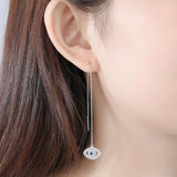 925 Silver Evil Eye Dangle Earrings Long Chain Drop