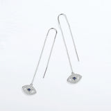 925 Silver Evil Eye Dangle Earrings Long Chain Drop