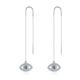 925 Silver Evil Eye Dangle Earrings Long Chain Drop