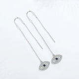 925 Silver Evil Eye Dangle Earrings Long Chain Drop