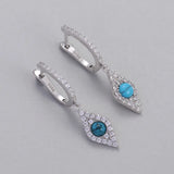 Micro Pave Evil Eye Drop Earrings 925 Sterling Silver Dangle Earrings