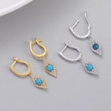 Micro Pave Evil Eye Drop Earrings 925 Sterling Silver Dangle Earrings