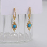 Micro Pave Evil Eye Drop Earrings 925 Sterling Silver Dangle Earrings