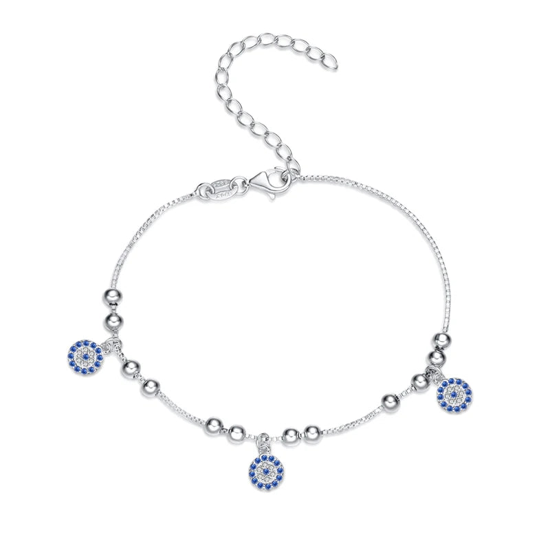 Micro Pave Zircon Evil Eye Bracelet 925 Silver