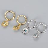 Micro Pave Zircon Evil Eye Drop Earrings 925 Sterling Silver Dangle Earrings