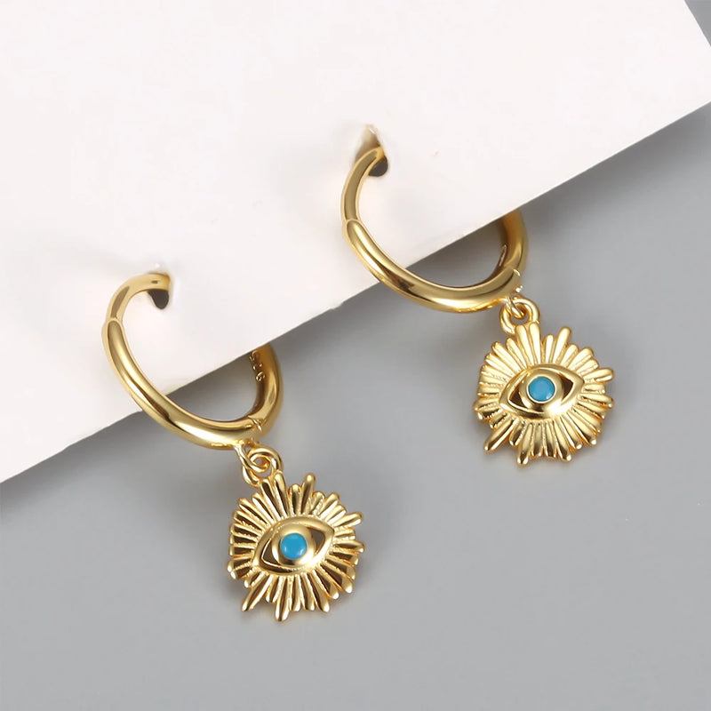 Micro Pave Zircon Evil Eye Drop Earrings 925 Sterling Silver Dangle Earrings